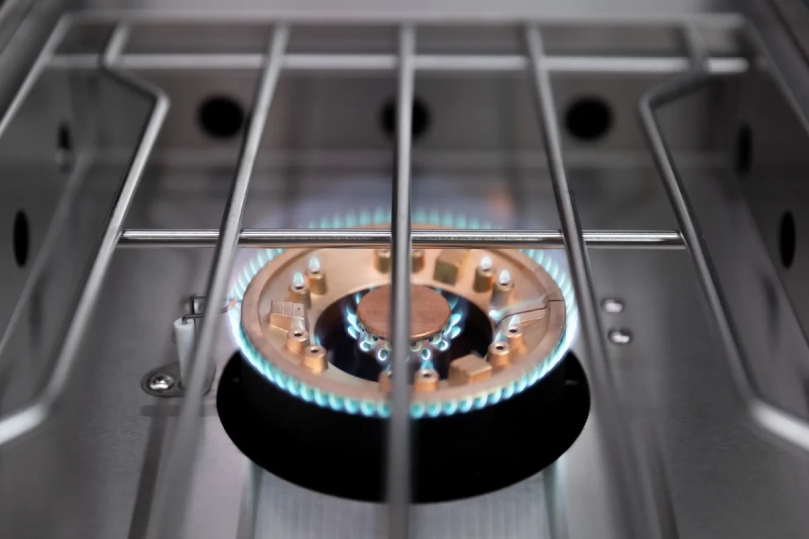 Gasbrenner mit Flamme, Detailansicht